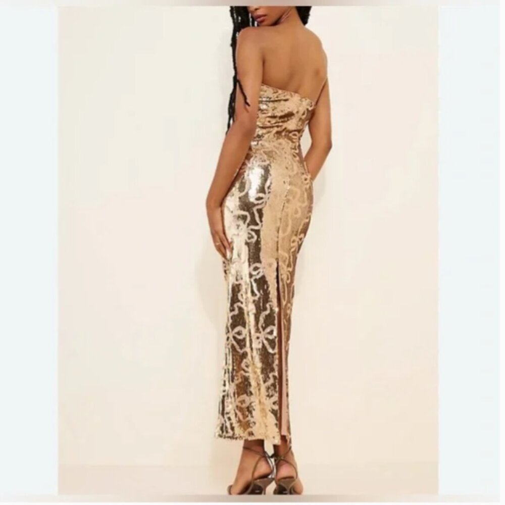 Anthropologie If by Sea Maxi Strapless Gold Sequence Dress size S - Picture 2 of 11
